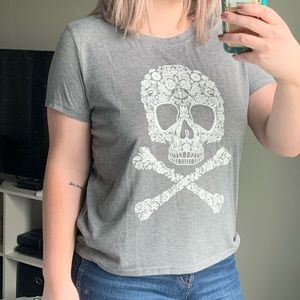 Gray Floral Skull Tee